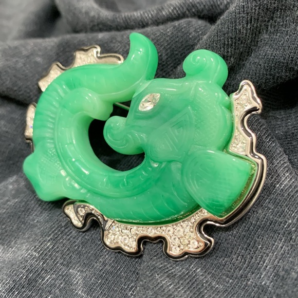Kenneth Jay Lane Simulated Jade Dragon Pin. - Picture 2 of 8